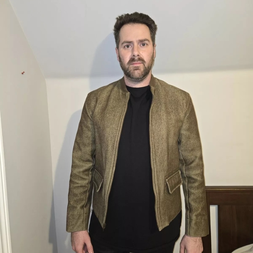 Men's Tan Jacket with Black Shirt